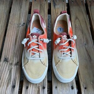 Sperry Crest Vibe Canvas Platform Sneaker Womens 7 Orange Tie Dye